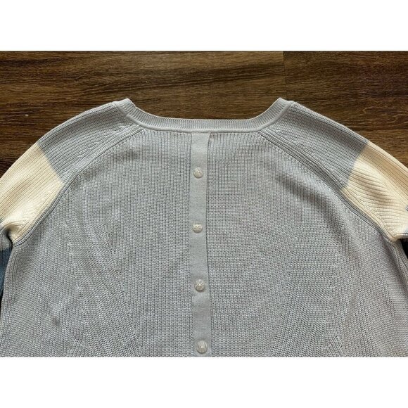 MERSEA Camden Striped Sweater Sky Blue/White Button Back Striped Sleeve ONE SIZE - Picture 7 of 10
